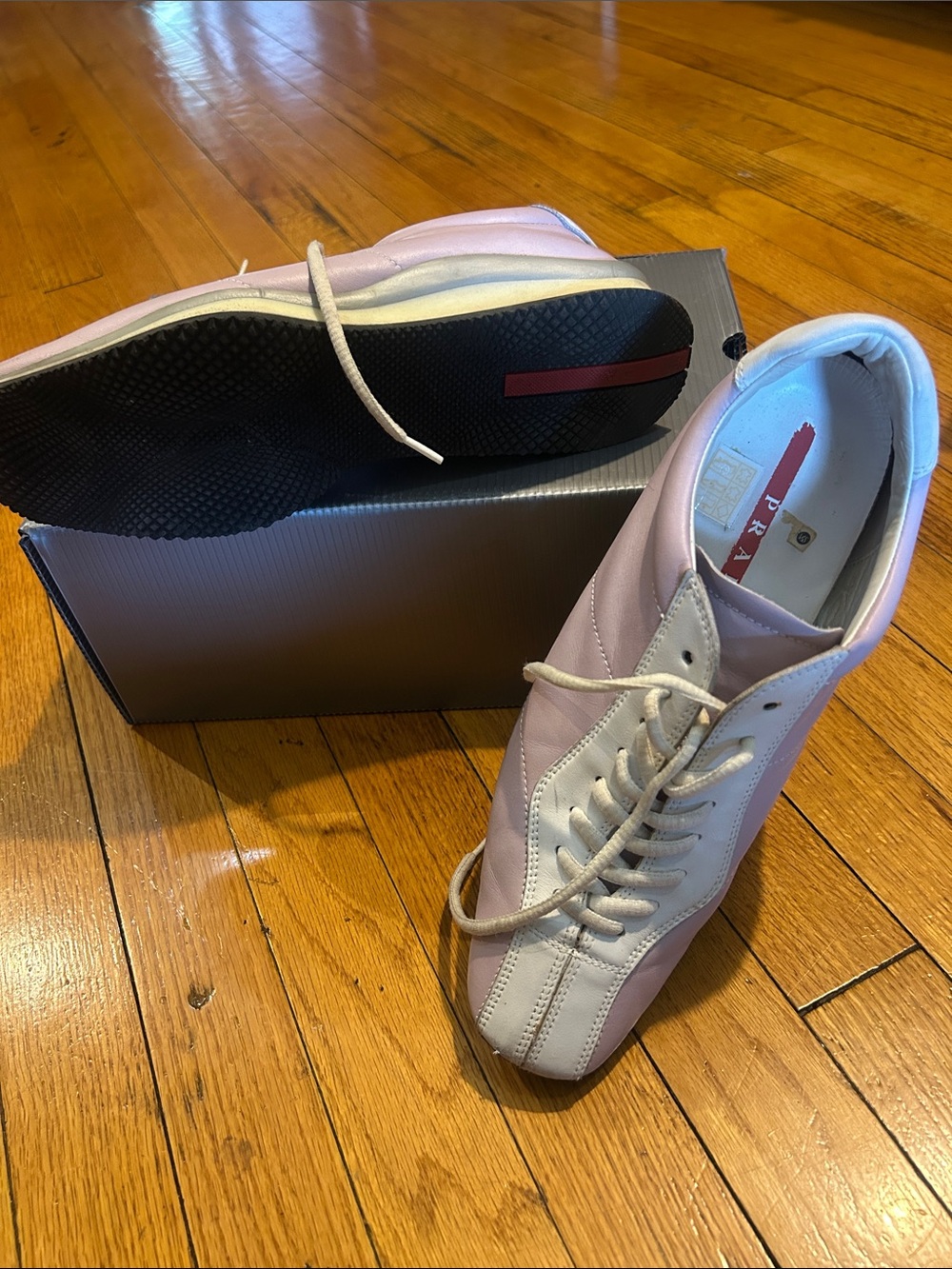Prada Lilac and White Leather Lace-Up Sneakers - Picture 4 of 5